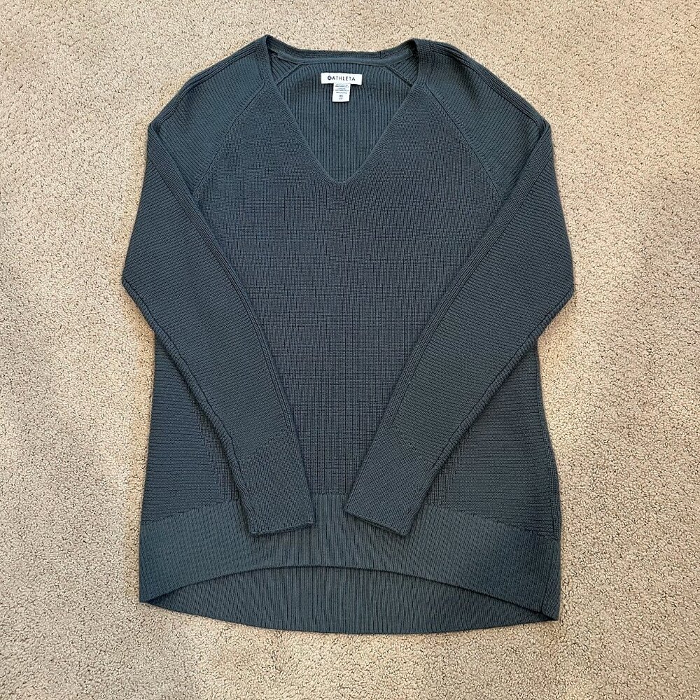 Athleta Gray Oversized V-Neck Sweater